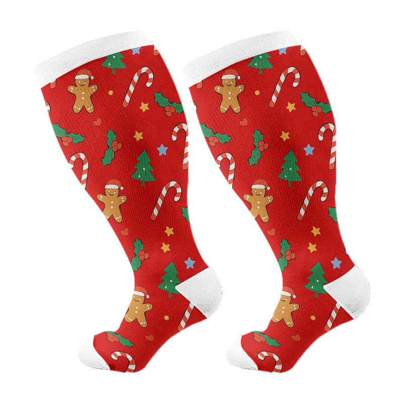Plus Size Jolly Christmas Compression Socks - Red - 4XL - image 6