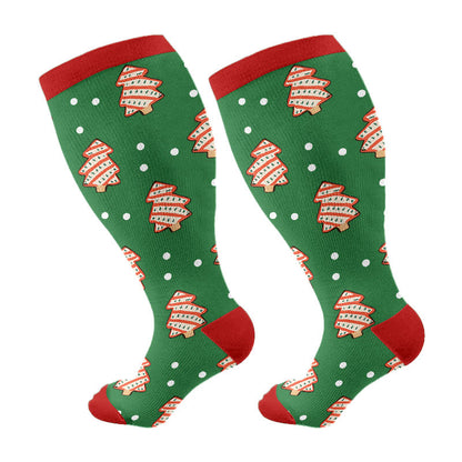 Plus Size Jolly Christmas Compression Socks - Green - 4XL - image 7