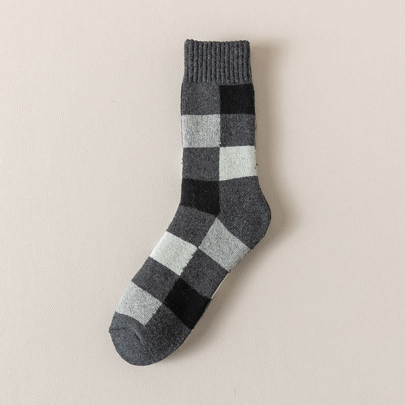 Warm Plaid Quarter Socks(3 Pairs) - Grey - EU39-44(US6-10) - image 8