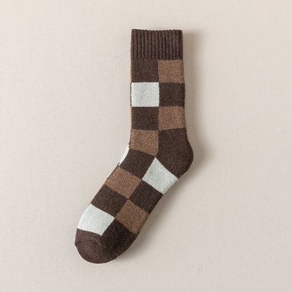 Warm Plaid Quarter Socks(3 Pairs) - Coffee - EU39-44(US6-10) - image 6