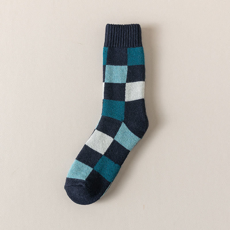 Warm Plaid Quarter Socks(3 Pairs) - Navy Blue - EU39-44(US6-10) - image 7