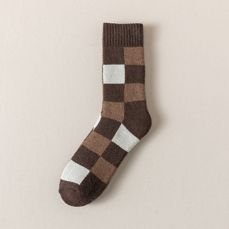 Warm Plaid Quarter Socks(3 Pairs) - Coffee - EU39-44(US6-10) - image 6