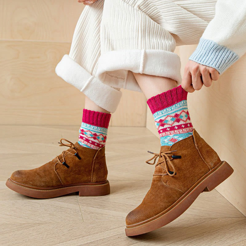 Thick Ethnic Style Quarter Socks(5 Pairs) - image 5