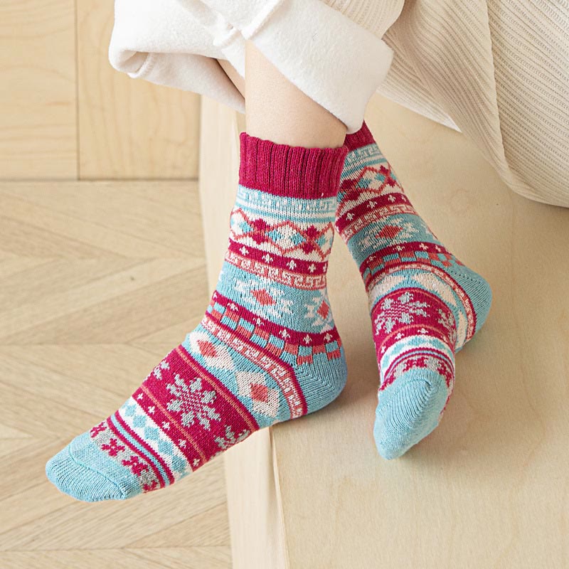 Thick Ethnic Style Quarter Socks(5 Pairs) - image 1