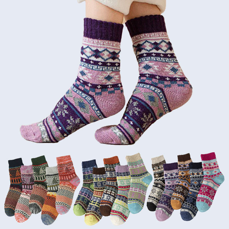 Thick Ethnic Style Quarter Socks(5 Pairs) - image 0