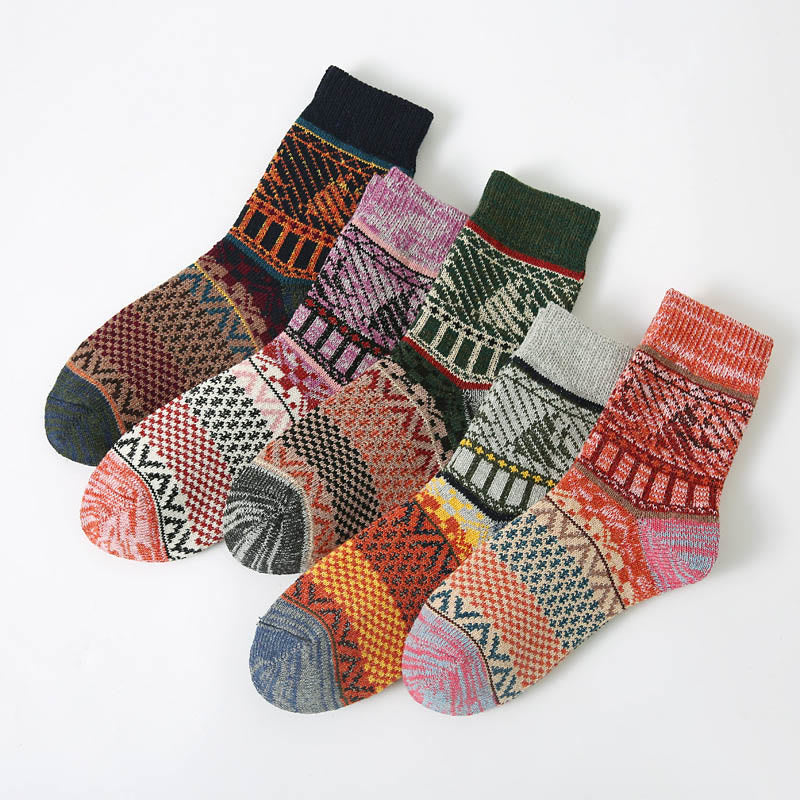 Thick Ethnic Style Quarter Socks(5 Pairs) - Multicolor B - EU36-40(US3-7) - image 8