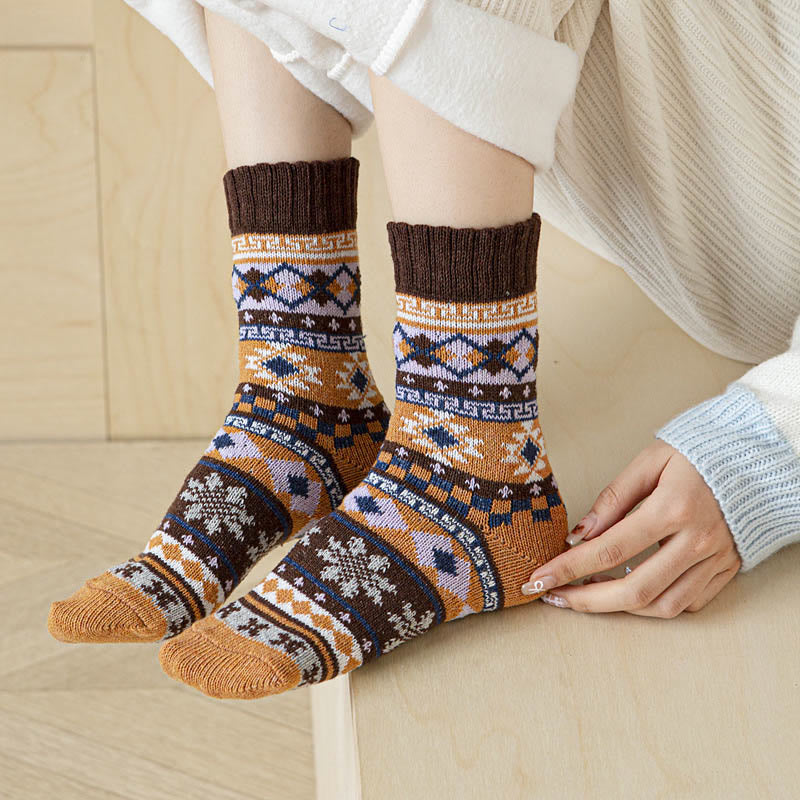Thick Ethnic Style Quarter Socks(5 Pairs) - image 2