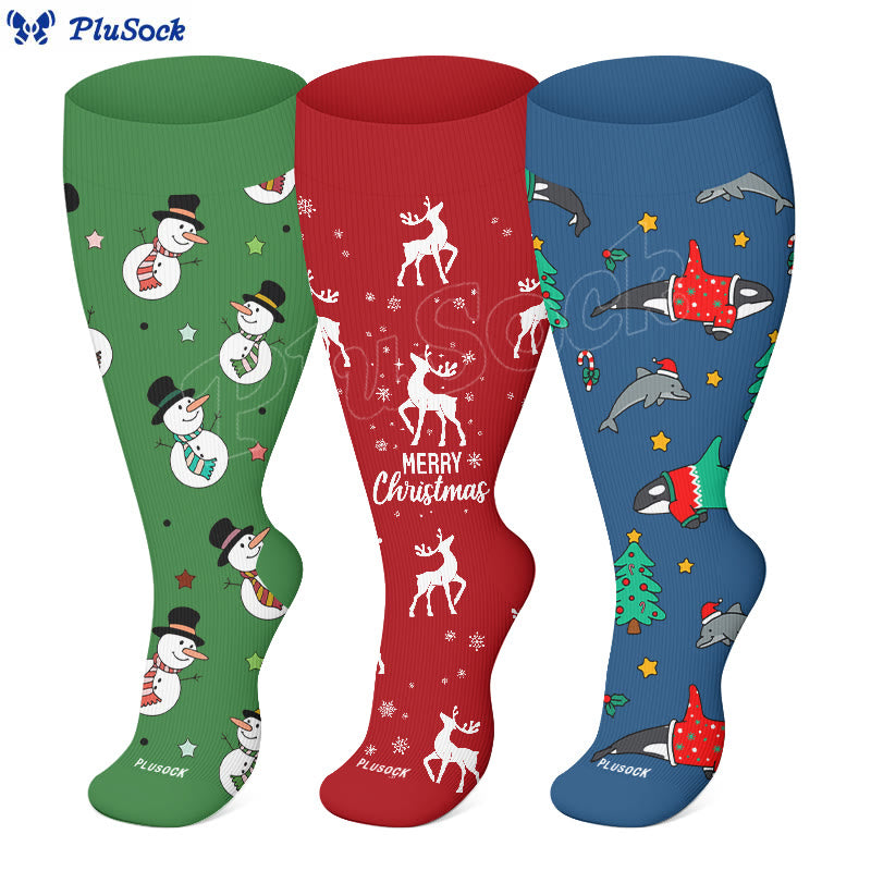 Plus Size Snowman Whale Elk Compression Socks - image 0