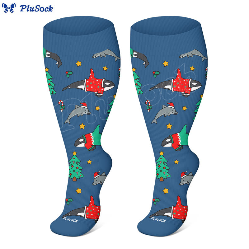 Plus Size Snowman Whale Elk Compression Socks - image 2