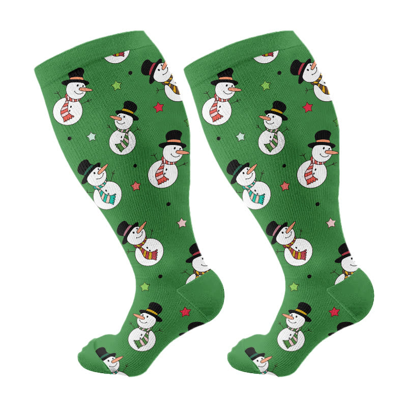 Plus Size Snowman Whale Elk Compression Socks(3 Pairs) - Green(1 Pair) - 4XL - image 9