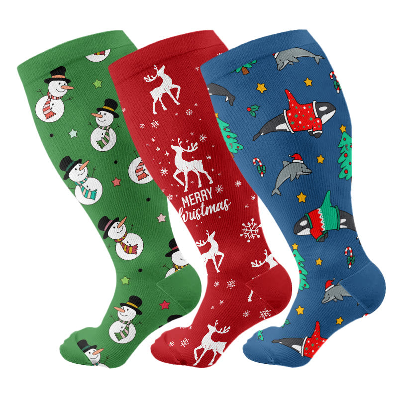 Plus Size Snowman Whale Elk Compression Socks - image 1