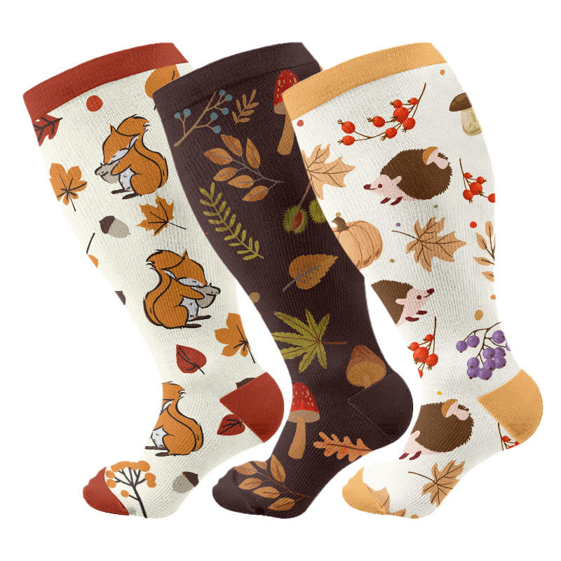 Plus Size Autumn Hedgehog Compression Socks(3 Pairs) - Multicolor - 4XL - image 4
