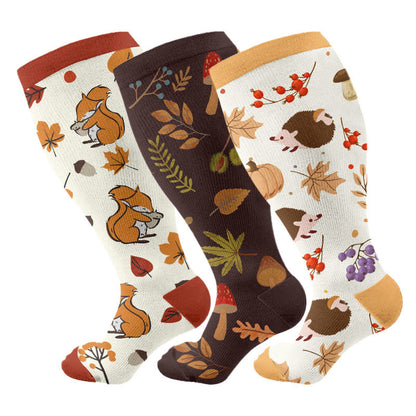 Plus Size Autumn Hedgehog Compression Socks(3 Pairs) - Multicolor - 4XL - image 4
