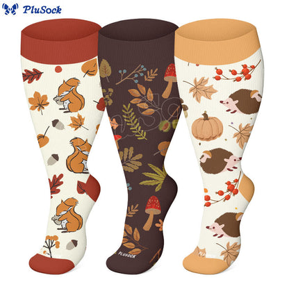 Plus Size Autumn Hedgehog Compression Socks(3 Pairs) - image 0