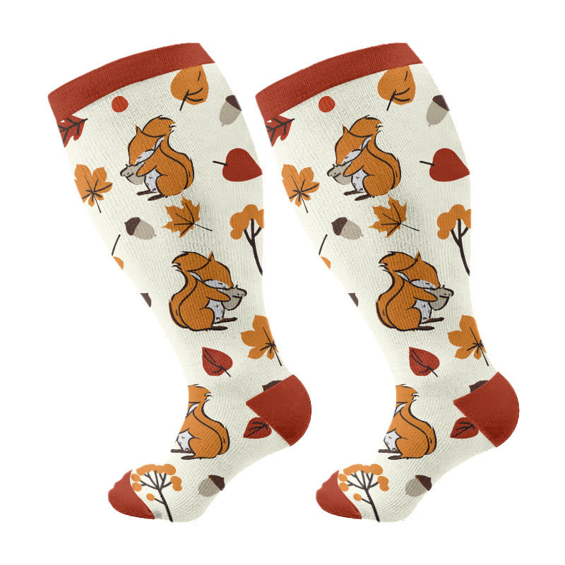 Plus Size Autumn Hedgehog Compression Socks - Wine - 2XL - image 7