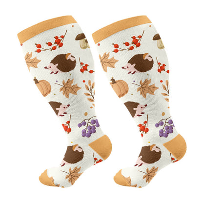 Plus Size Autumn Hedgehog Compression Socks - Yellow - 2XL - image 6