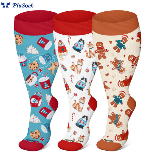Plus Size Adorable Christmas Mix Compression Socks - image 0