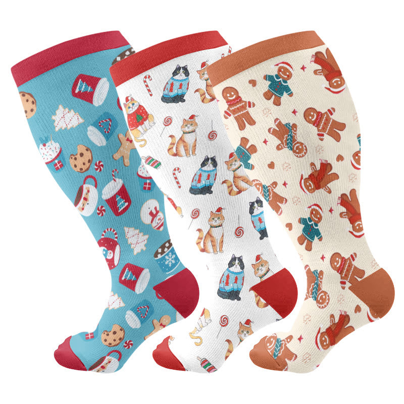 Plusock Plus Size Adorable Christmas Mix Compression Socks - image 1