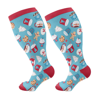 Plus Size Adorable Christmas Mix Compression Socks(3 Pairs) - Blue(1 Pair) - 4XL - image 6