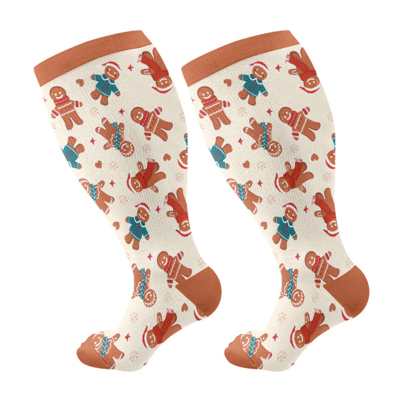 Plus Size Adorable Christmas Mix Compression Socks - Orange - 4XL - image 6