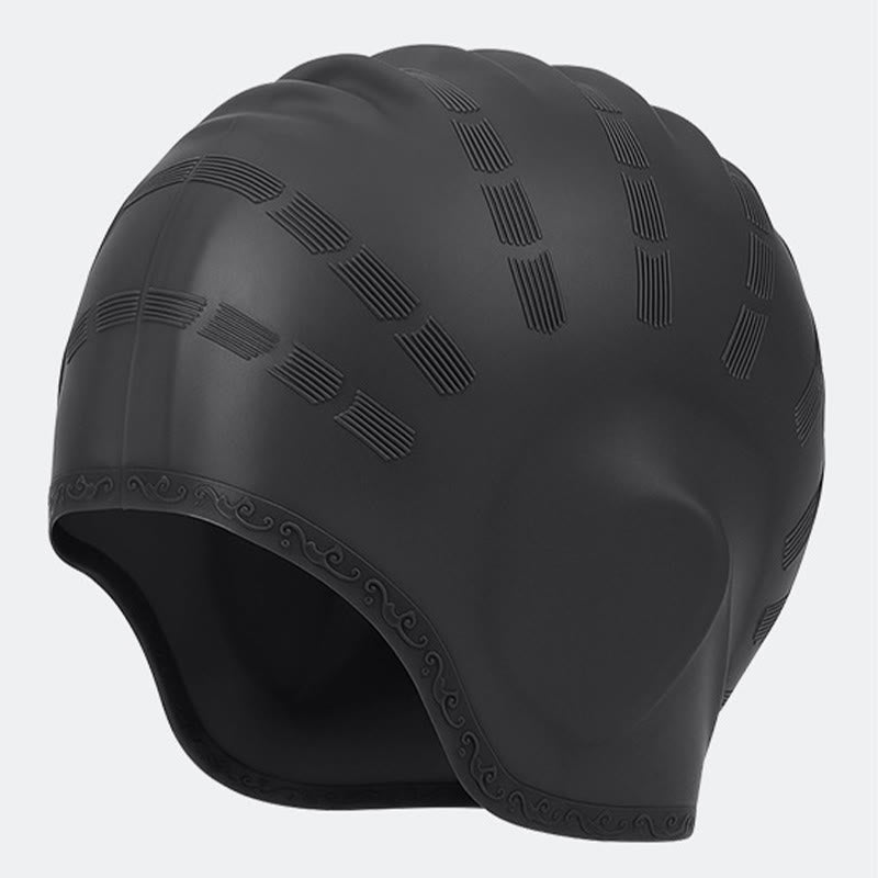 Widened Three Dimensional Swim Cap - Black - One Size - image 8