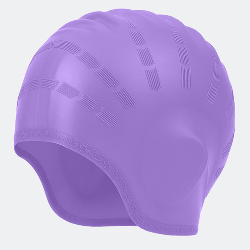 Widened Three Dimensional Swim Cap - Light Purple - One Size - image 9