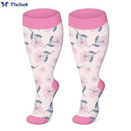 Plus Size Blue Flower Dragonfly Compression Socks(3 Pairs) - image 4