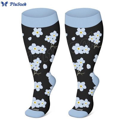 Plus Size Blue Flower Dragonfly Compression Socks(3 Pairs) - image 2