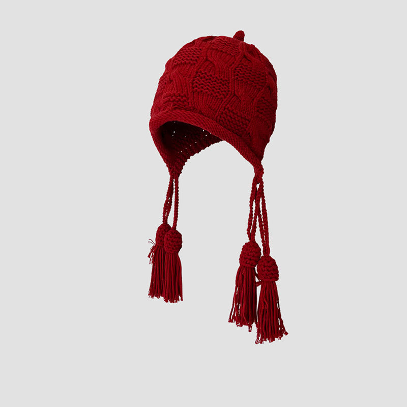 Fashion Tassel Beanie - Red - One Size - image 8