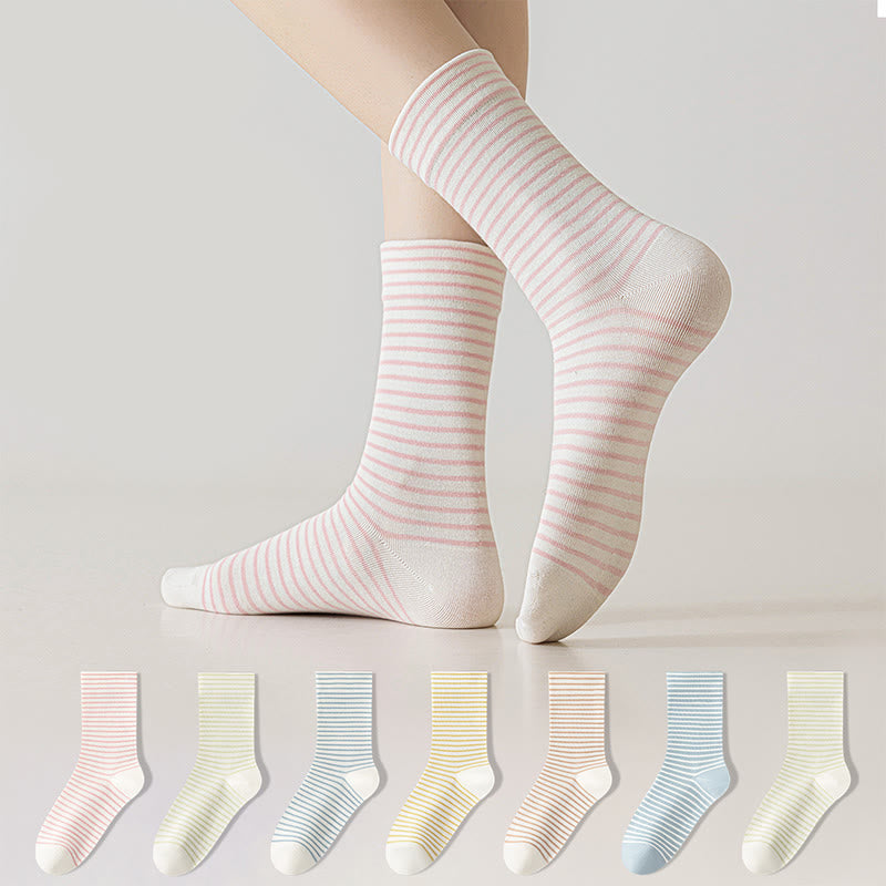 Plusock Pinstripe Cotton Quarter Socks(6 Pairs) - Multicolor - EU36-40(US3-7) - image 0