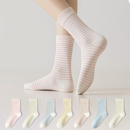 Plusock Pinstripe Cotton Quarter Socks(6 Pairs) - Multicolor - EU36-40(US3-7) - image 0