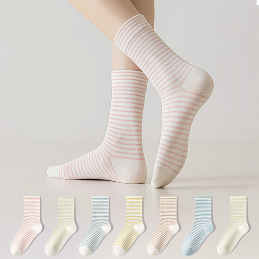 Plusock Pinstripe Cotton Quarter Socks(6 Pairs) - Multicolor - EU36-40(US3-7) - image 0