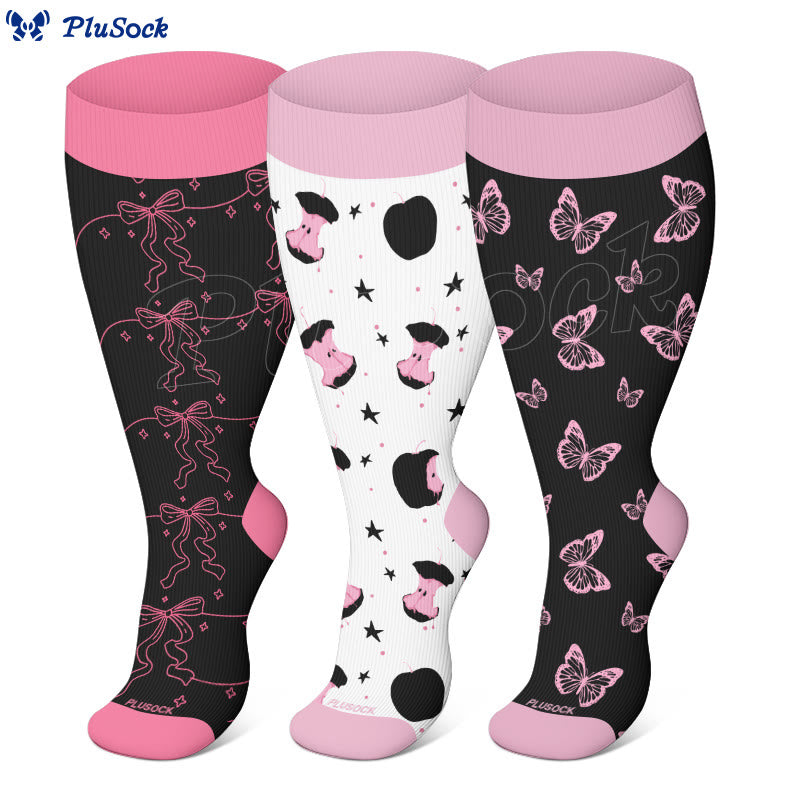 Plusock Plus Size Pink Bows Compression Socks(3 Pairs) - image 0