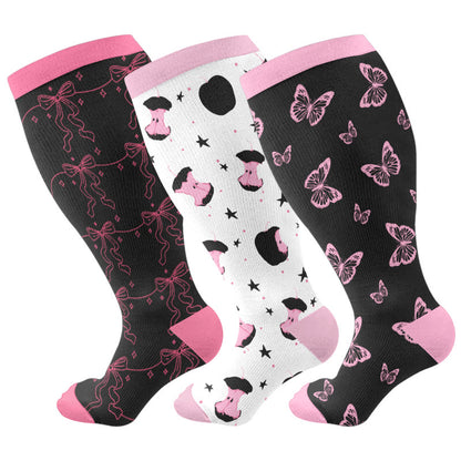 Plusock Plus Size Pink Bows Compression Socks(3 Pairs) - Multicolor - 4XL - image 1