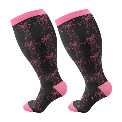 Plusock Plus Size Pink Bows Compression Socks(3 Pairs) - Rose(1 Pair) - 4XL - image 7