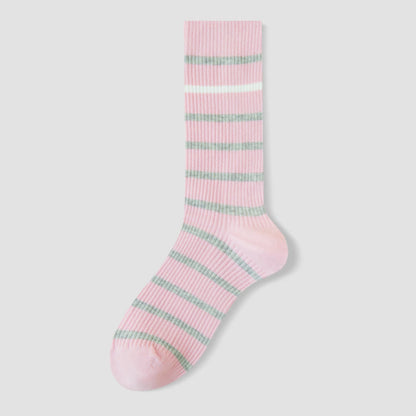 Color Block Striped Quarter Socks(4 Pairs) - Pink - EU36-40(US3-7) - image 15