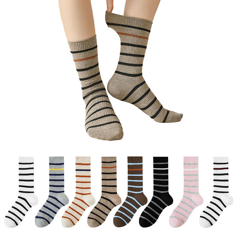 Color Block Striped Quarter Socks(4 Pairs) - Multicolor(8 Pairs) - EU36-40(US3-7) - image 0