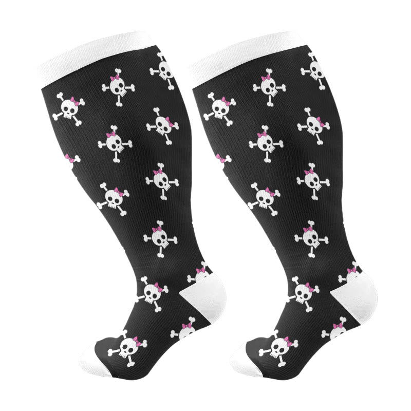 Plus Size Halloween Large Skull Print Compression Socks - Black - 4XL - image 11
