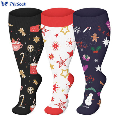 Plusock Plus Size Candy Canes Compression Socks(3 Pairs) - image 0