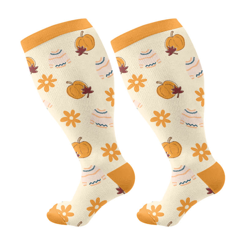 Plusock Plus Size Autumn Atmosphere  Compression Socks(3 Pairs) - Beige(1 Pair) - 4XL - image 6