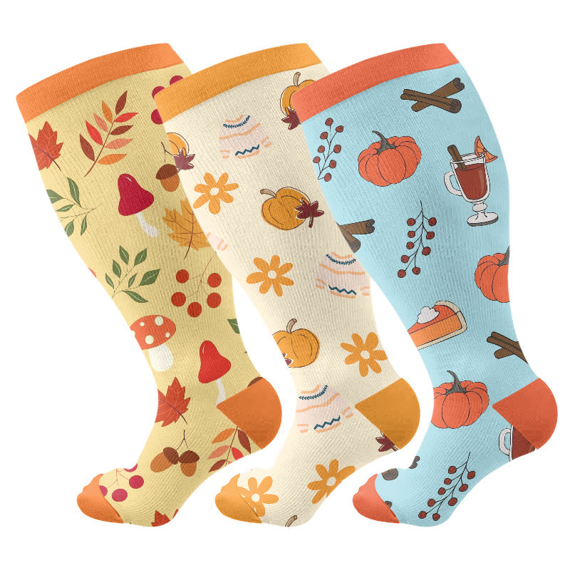Plusock Plus Size Autumn Atmosphere  Compression Socks(3 Pairs) - Multicolor - 4XL - image 1