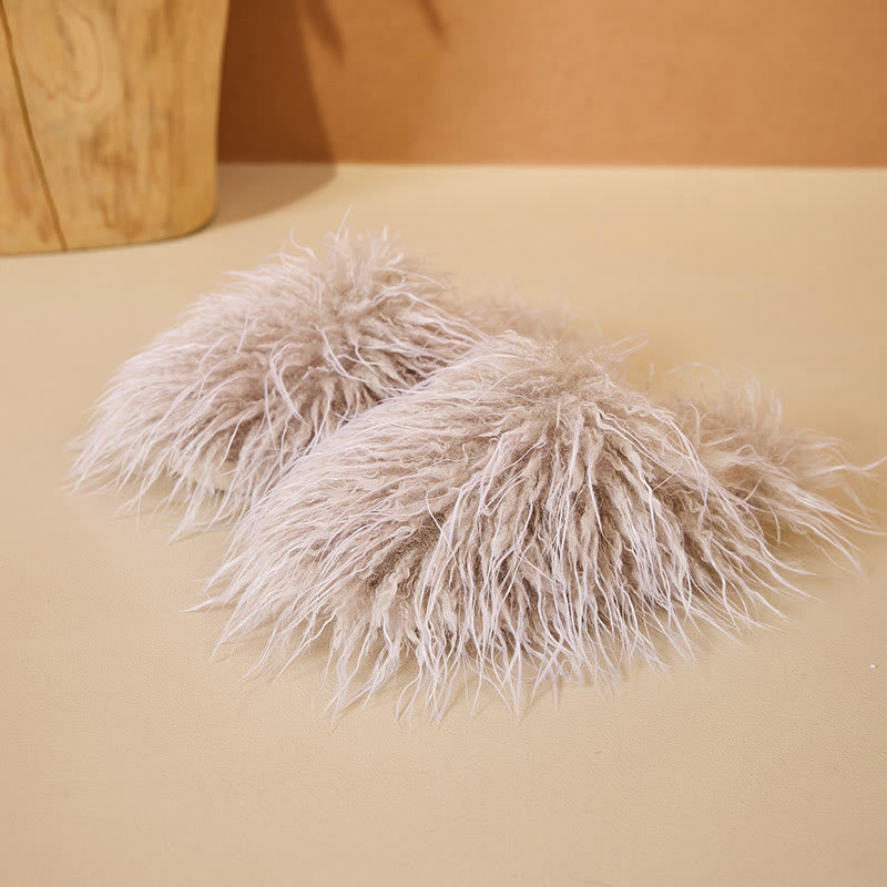 Plus Size Fluffy Fur Slippers - Khaki - EU42-43(US8.5-9) - image 10