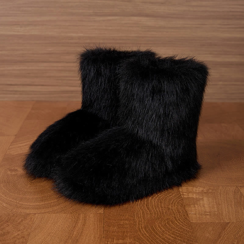 Plusock Plus Size Long Haired Slippers - Black - EU42-43(US8.5-9) - image 3