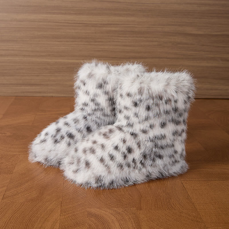 Plus Size Fur Leopard Print Slippers - Black - EU42-43(US8.5-9) - image 4