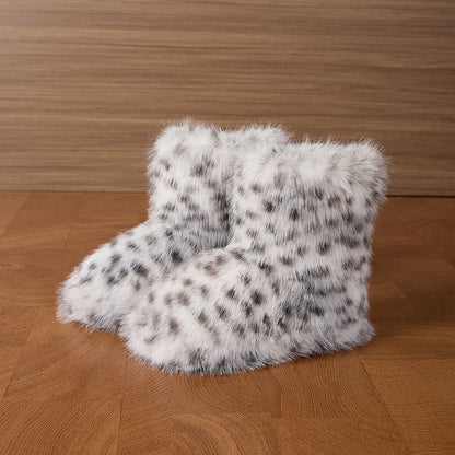 Plus Size Fur Leopard Print Slippers - Black - EU42-43(US8.5-9) - image 4