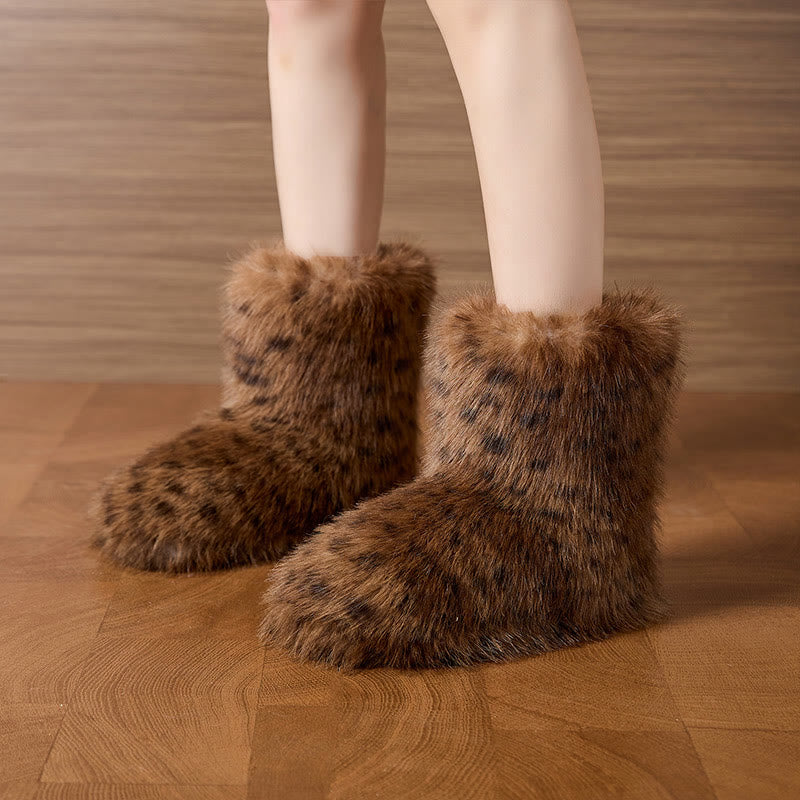 Plusock Plus Size Fur Leopard Print Slippers - image 3