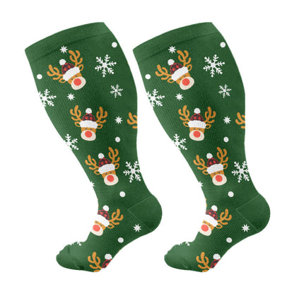 Plus Size Penguin Deer Cow Compression Socks - Green - 4XL - image 5