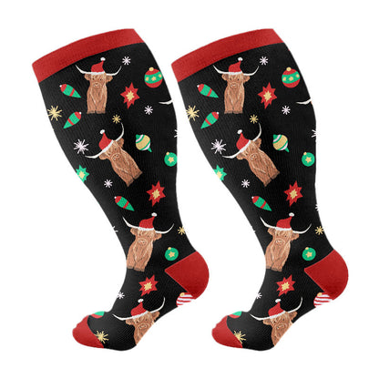 Plusock Plus Size Penguin Deer Cow Compression Socks(3 Pairs) - Black(1 Pair) - 4XL - image 7