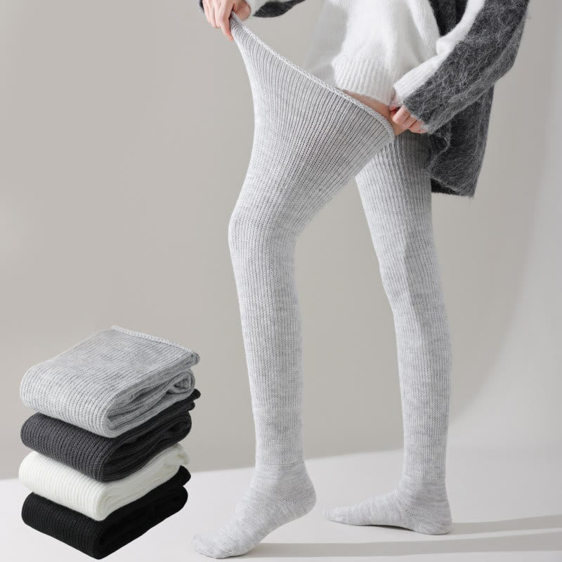 Loose Cotton Thigh High Socks - Light Gray - One Size - image 2