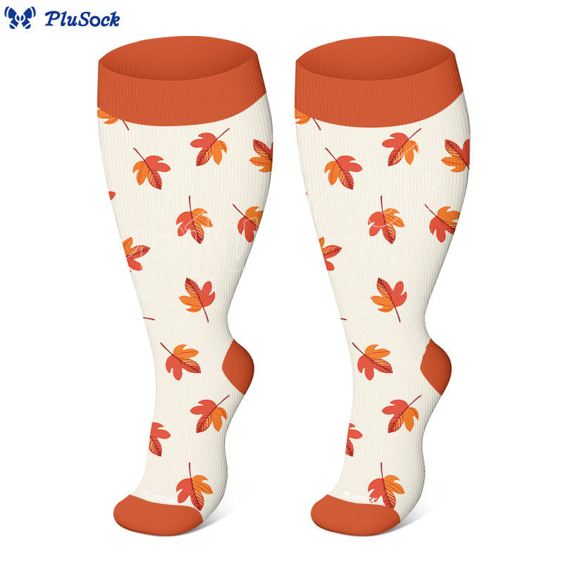 Plus Size Mushroom Maple Leaf Compression Socks(3 Pairs) - image 7